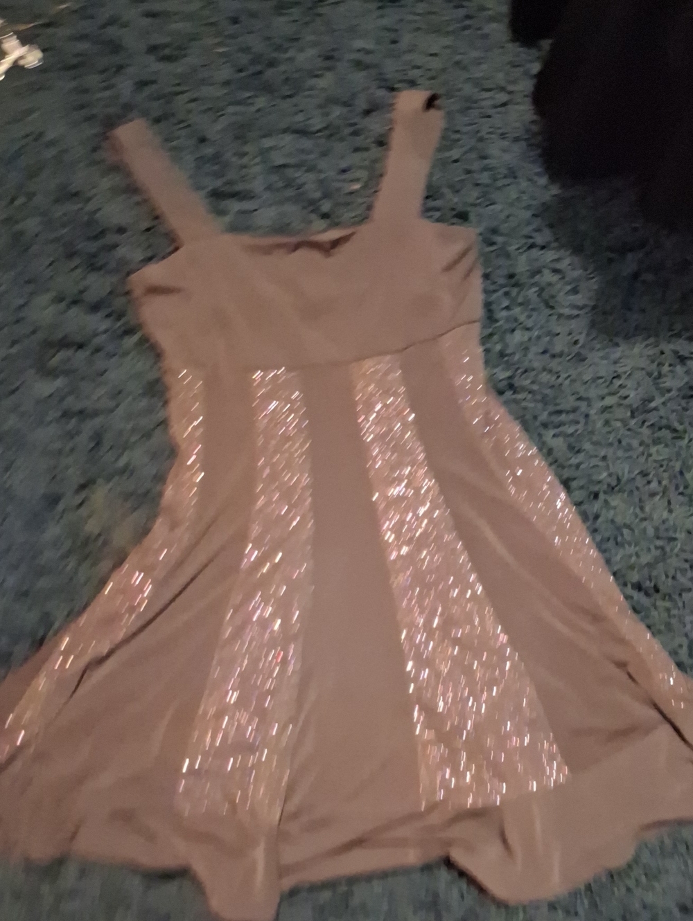 R&M Richards Taupe Sparkle Panel Mini Dress